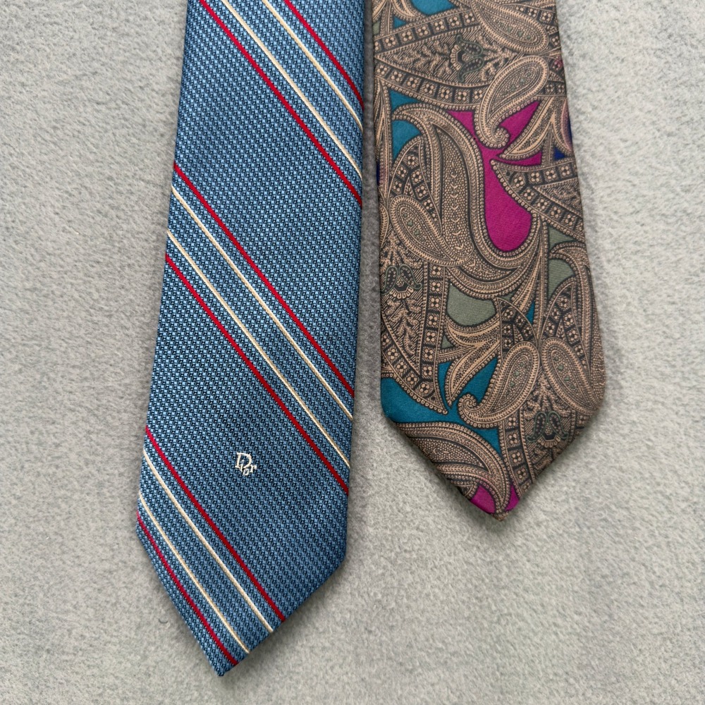 Christian Dior Silk Woven Vintage Neckties Set of 2